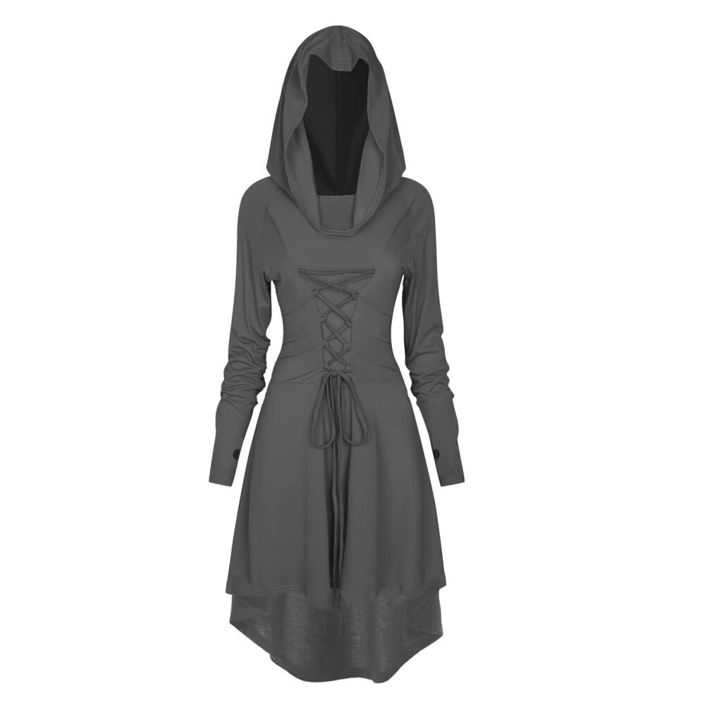 8046 Renaissance Costumes Hooded Robe Lace Up Renaissance Dress Halloween
